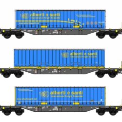 B models  Set met 3 containerwagens GTS , beladen met 3 verschillende Bache containers Alberti e Santi  54.304
