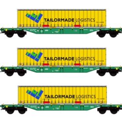 B models Set met 3 NMBS/SNCB containerwagons Lineas, beladen met 3 verschillende bache containers Tailormade Logistics   54.305