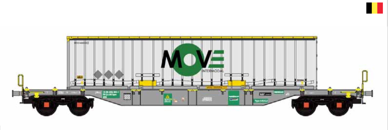 B models Sgns wagon, LINEAS Belgium, met Swap Body container MOVE intermodal 54.422