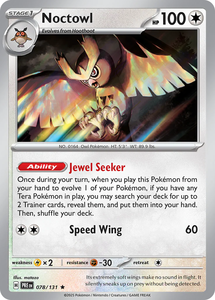 Pokemon prismatic evolutions / Noctowl / 078/131 / Holo